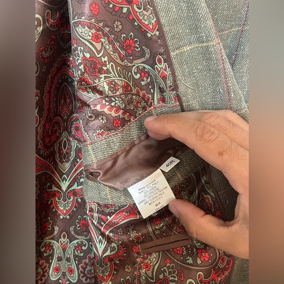 Alan Flusser Men's 40R Polyester Paisley Lined Tan Plaid Shell Sportcoat - Picture 3 of 5